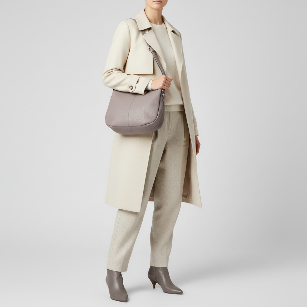 Female model carrying Daily Essentials Bag in Lavender Grey