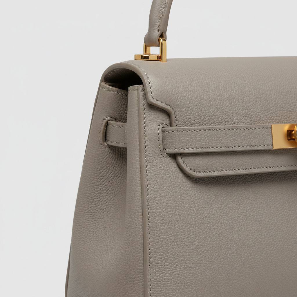 Eternal Grace luxury handbag in Stone Grey – leather detail close-up