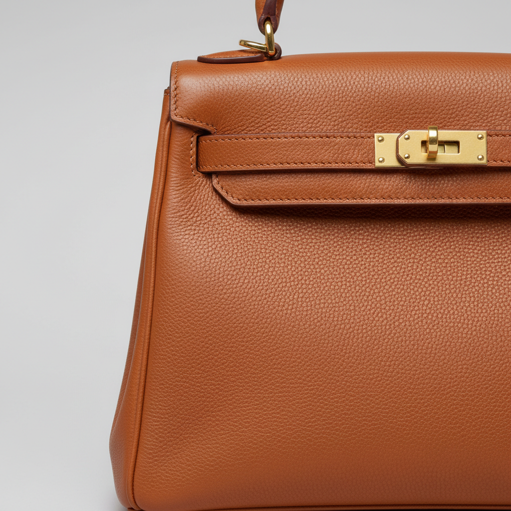 Refined Aura premium handbag in Burnt Sienna - leather detail close-up