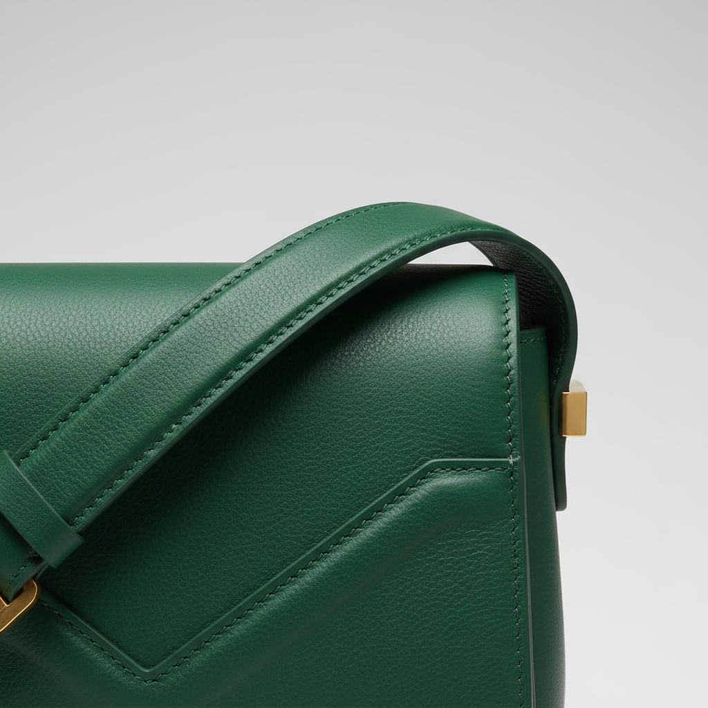 Sophisticated Knot shoulder bag in Emerald Green - leather detail close-up