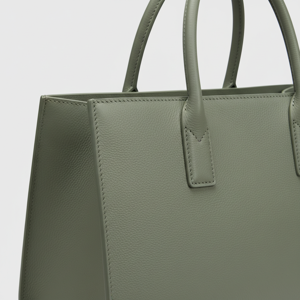 Grace Tote in Sage Green – Leather detail close-up