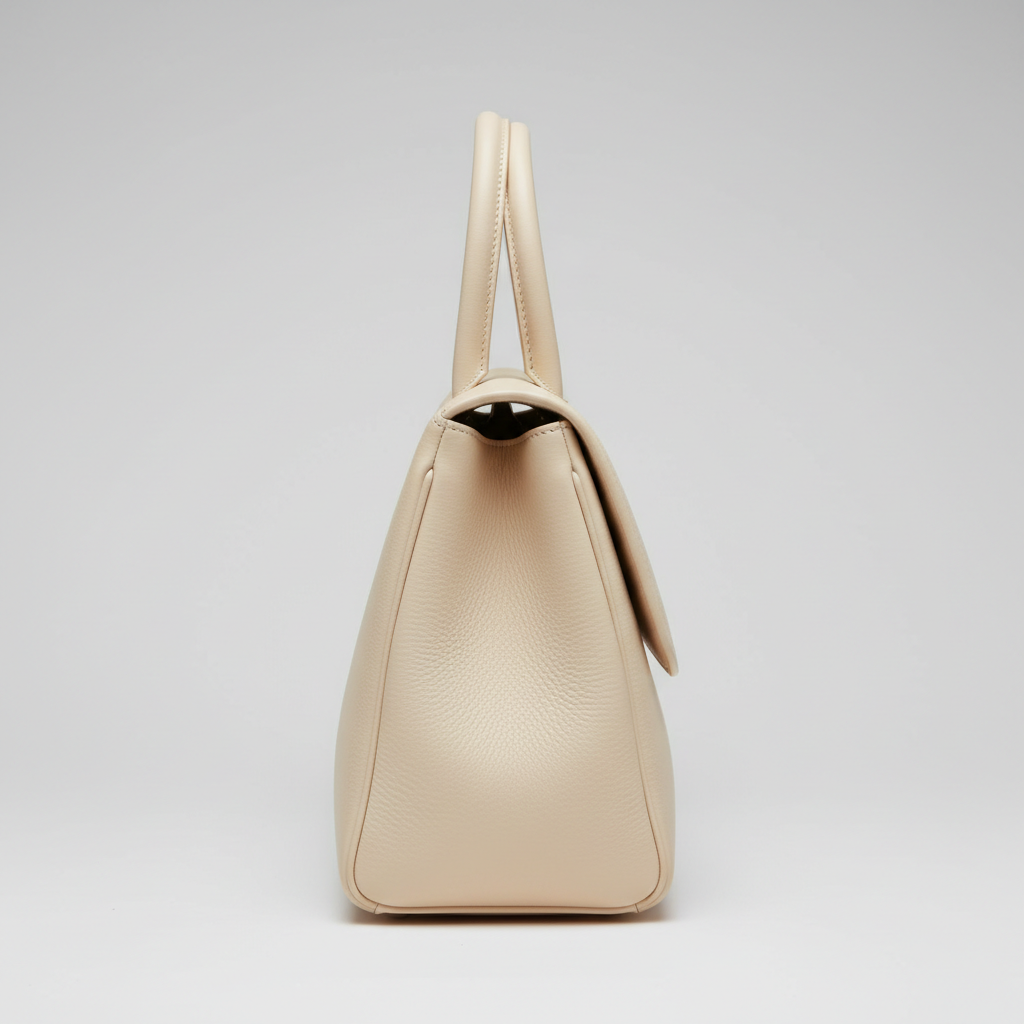 Contemporary Bloom luxury top handle handbag in Pearl Cream - side view