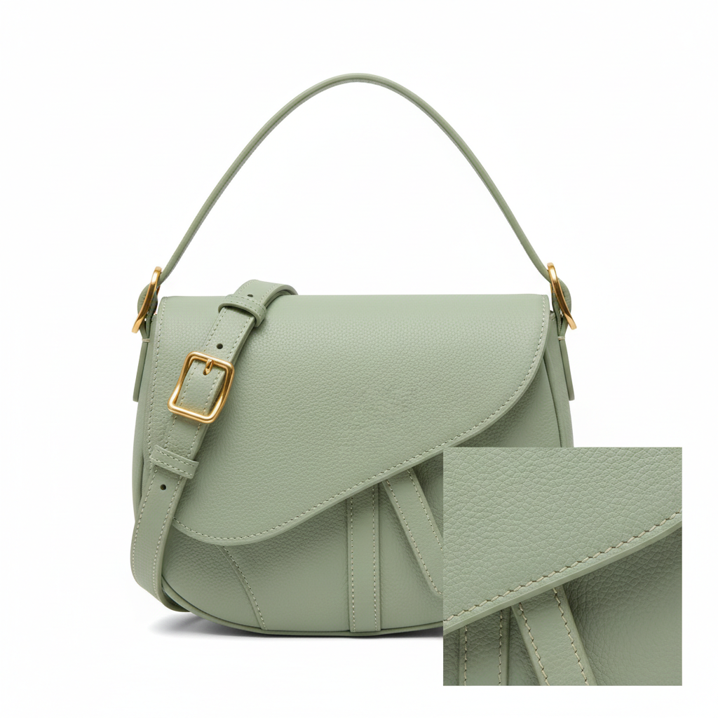 Everyday Saddle Bag – Pistachio Green – Leather Detail