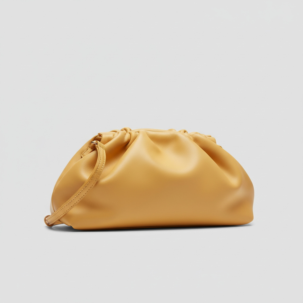 Blossom Pouch gathered leather bag in Butter Yellow - side view