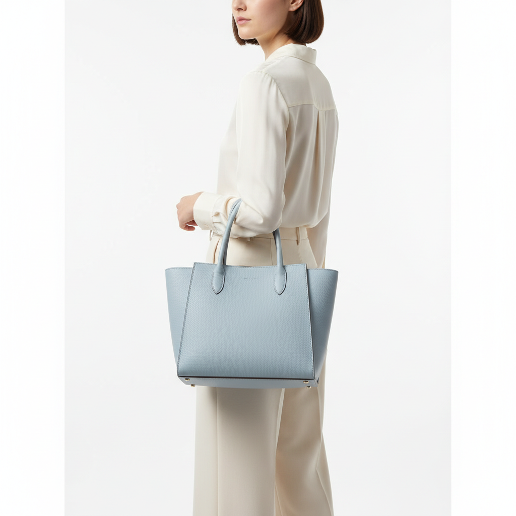Vintage Leather Tote – Ice Blue – Model