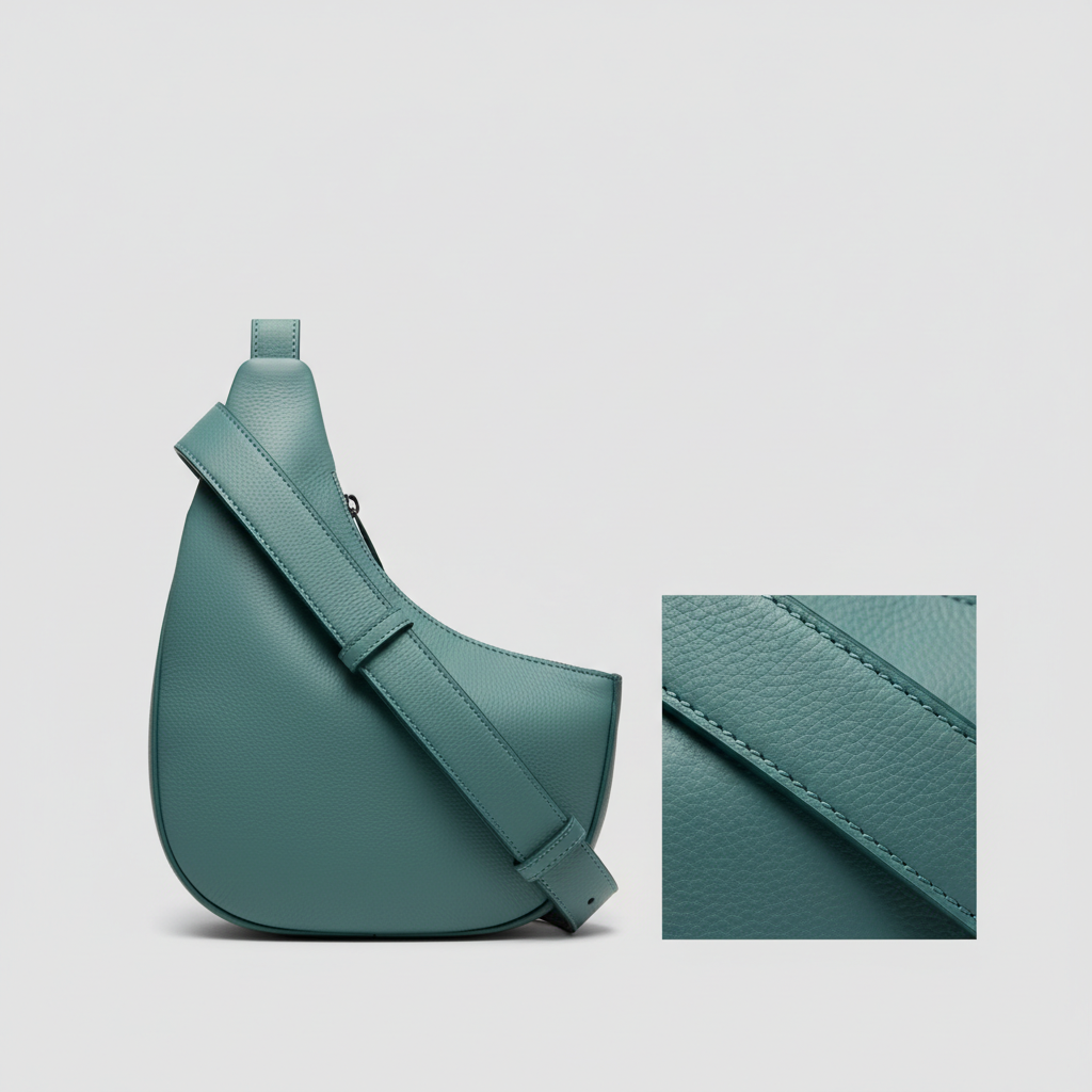 Versatile Sling luxury sling bag in Ocean Teal – leather detail close-up