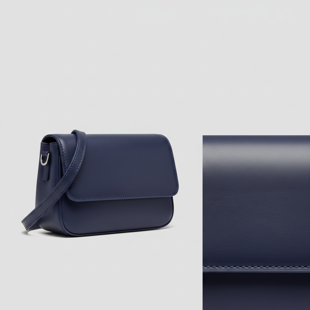 Luxe Harmony luxury shoulder bag in Midnight Indigo – leather detail close-up