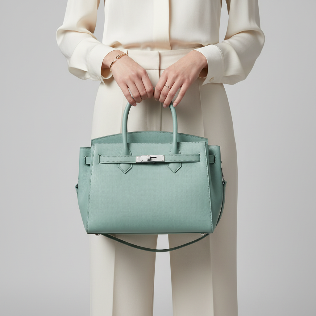 Female model carrying Classic Carry in Ocean Mint