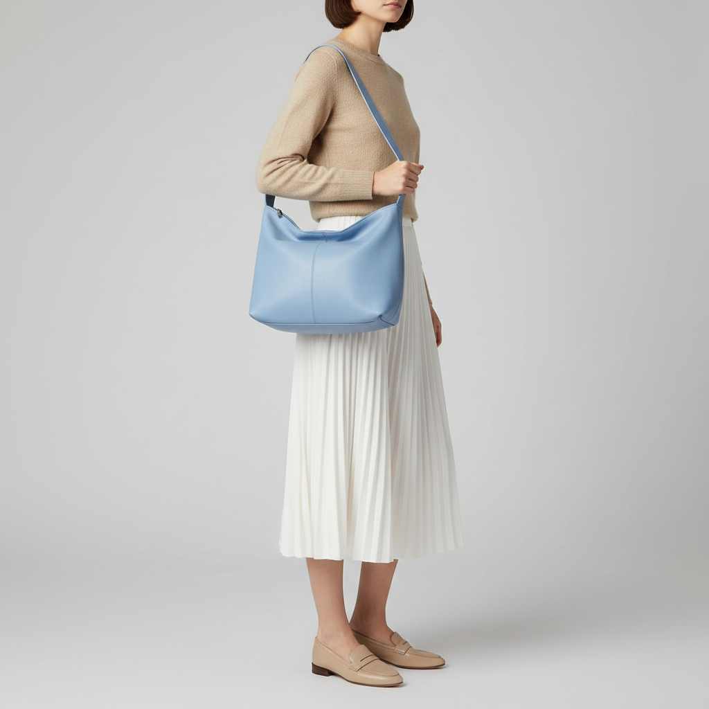Female model carrying Daily Essentials Bag in Sky Blue