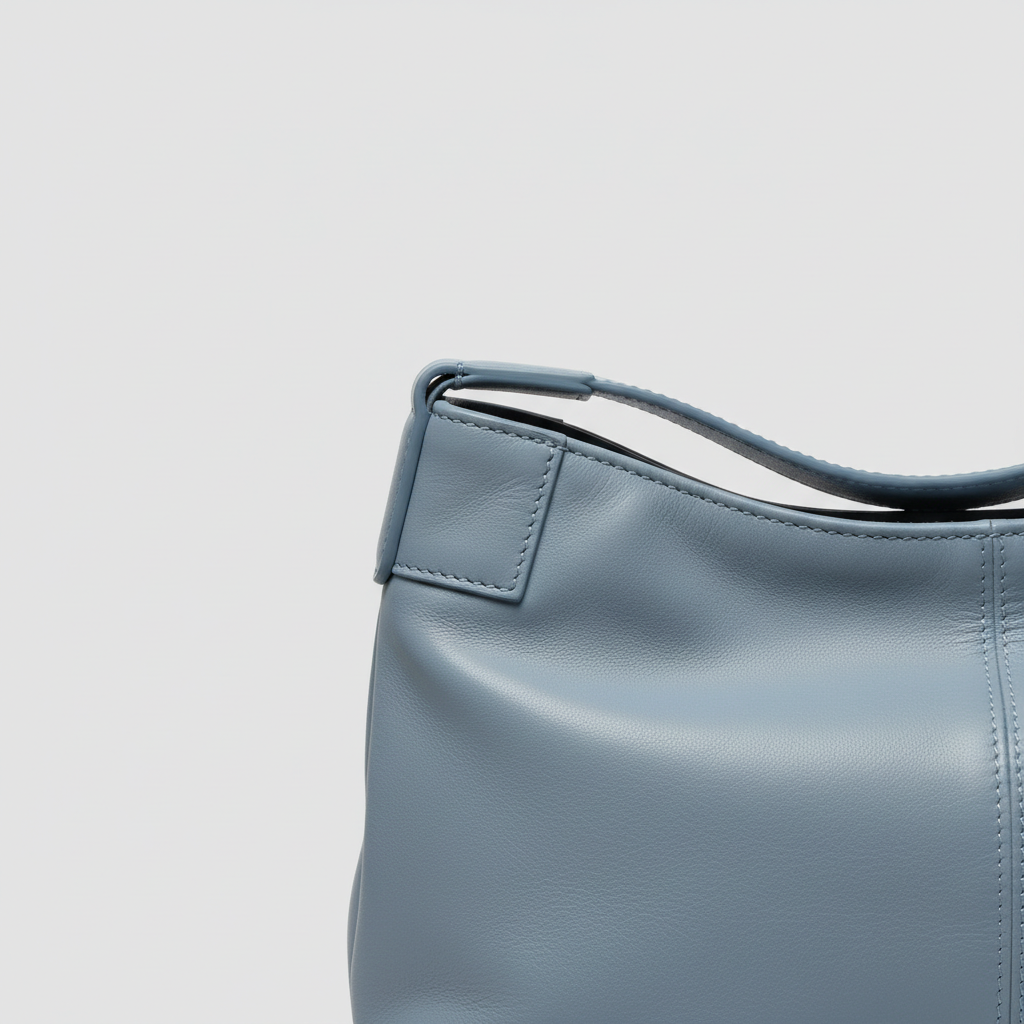 Daily Essentials Bag in Sky Blue – Leather detail close-up