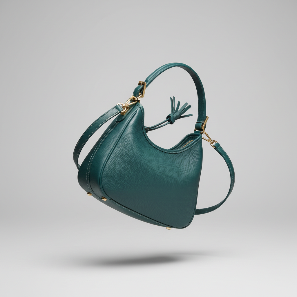 Elegant Motion luxury handbag in Emerald Teal – side view