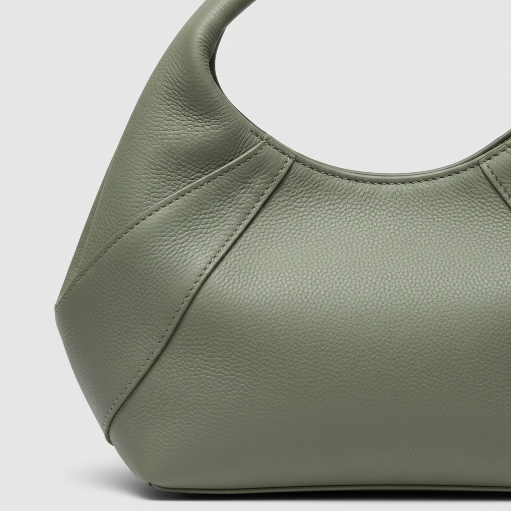 Classic Carry sculptural leather handbag in Sage Green - leather detail close-up