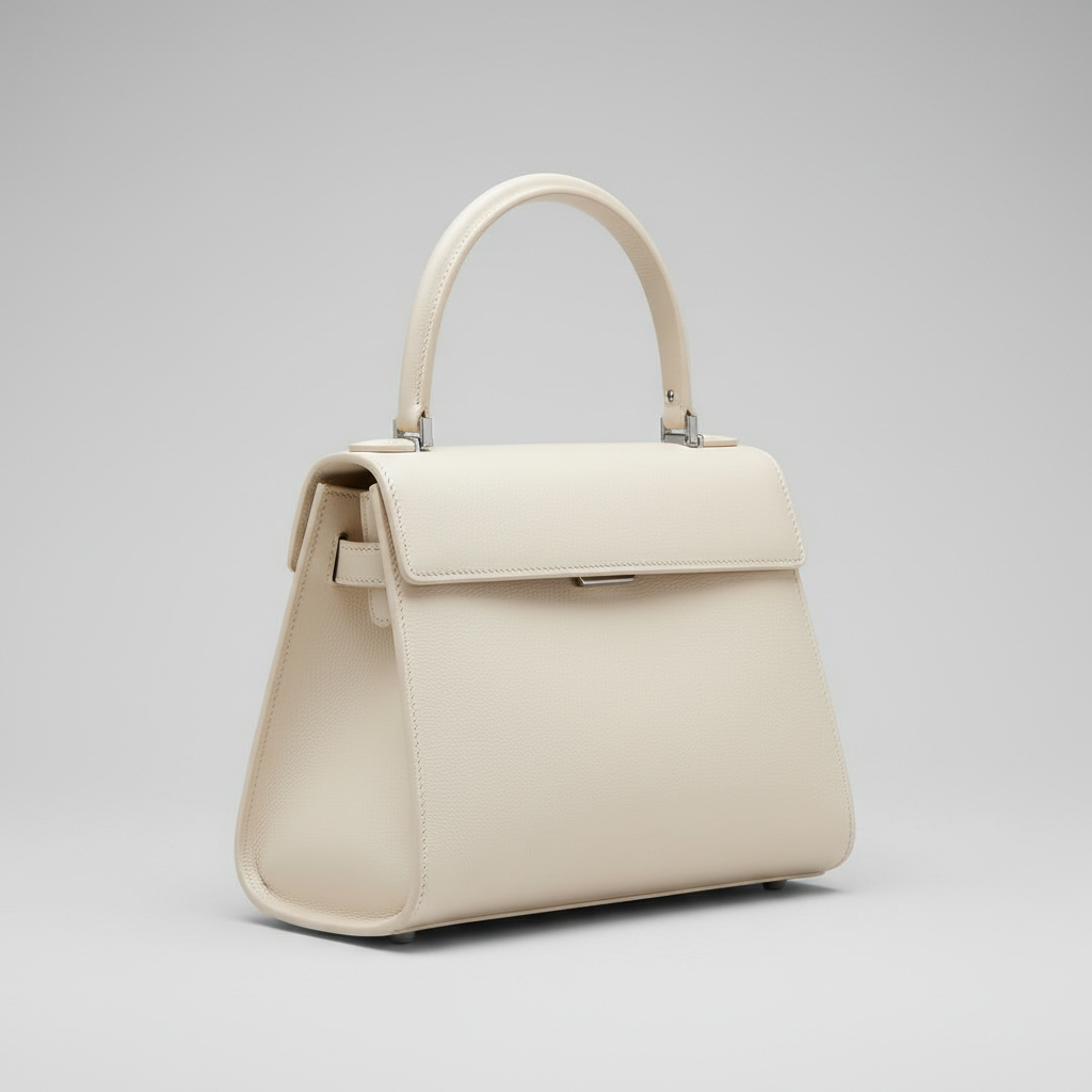 Contemporary Bloom luxury top handle handbag in Pearl Cream - hero view
