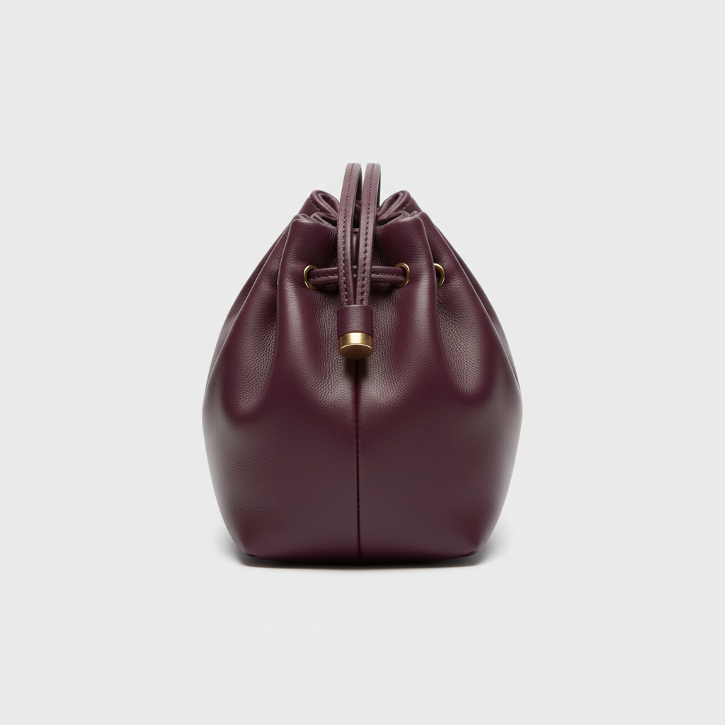 Blossom Pouch gathered leather bag in Deep Plum - side view