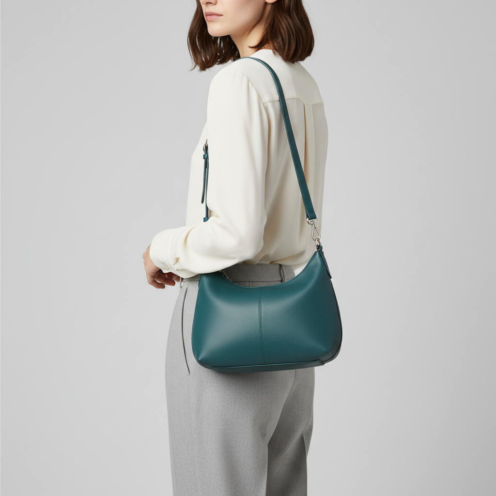 Versatile Sling luxury sling bag in Ocean Teal – female model wearing bag