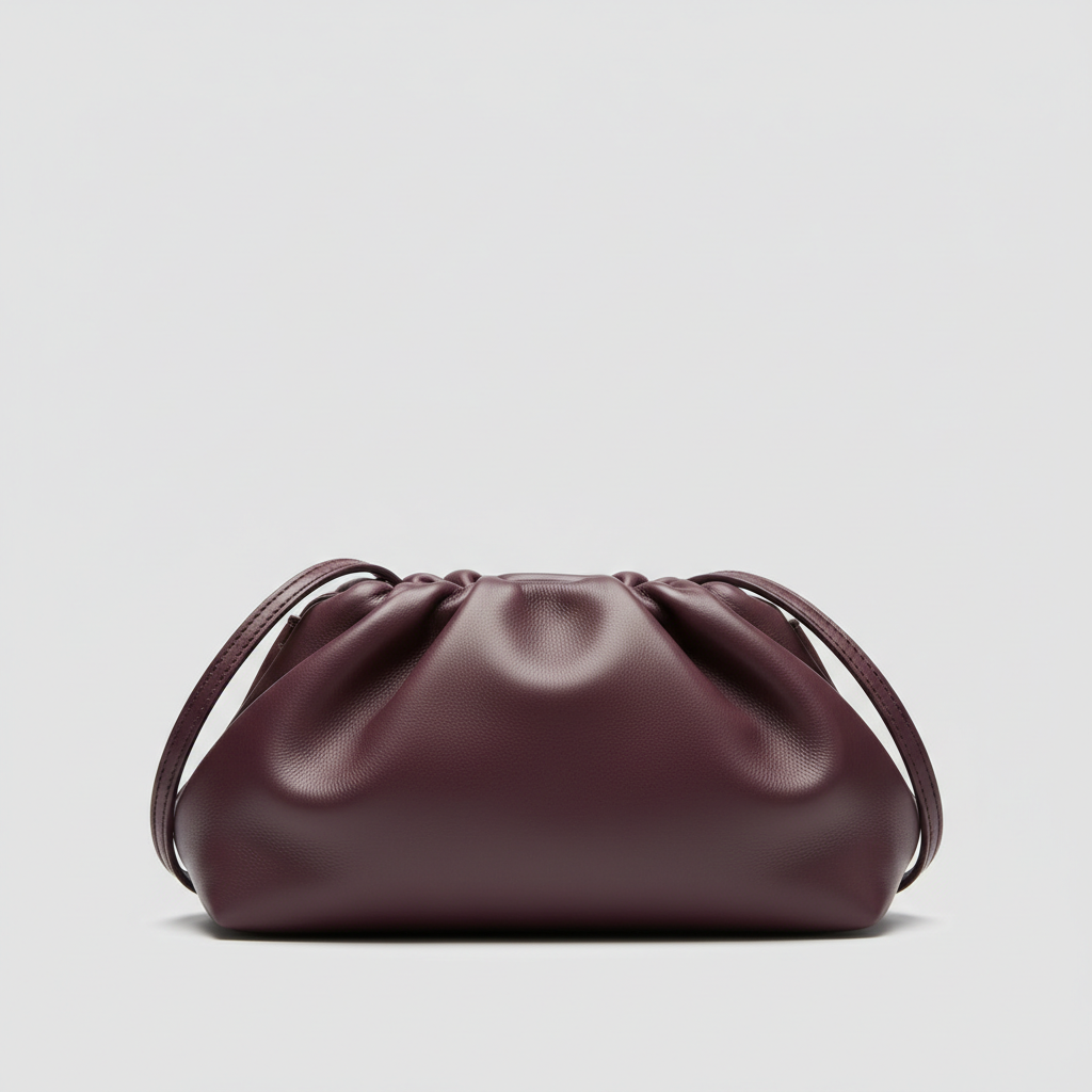 Blossom Pouch gathered leather bag in Deep Plum - front view