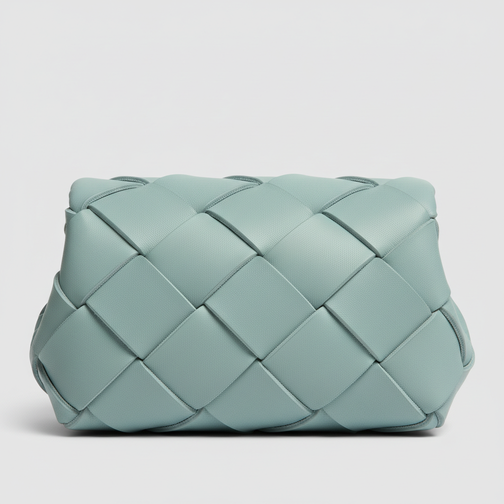 Stylish Fold woven leather handbag in Aqua Mist – weave detail close-up
