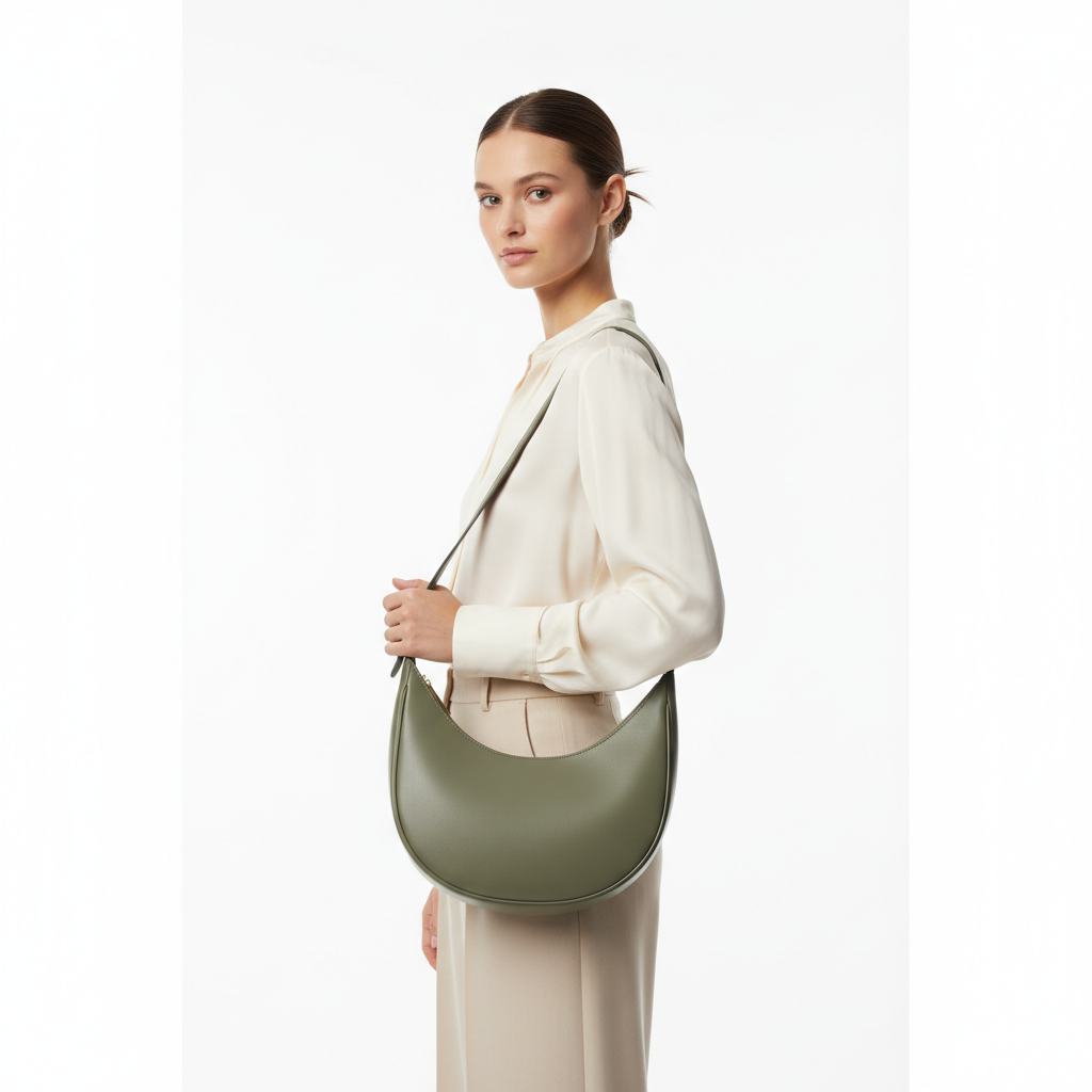 Minimalist Gather Bag – Olive Sage – Model