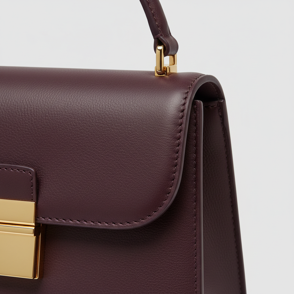 Modern Bloom in Deep Plum – Leather detail close-up