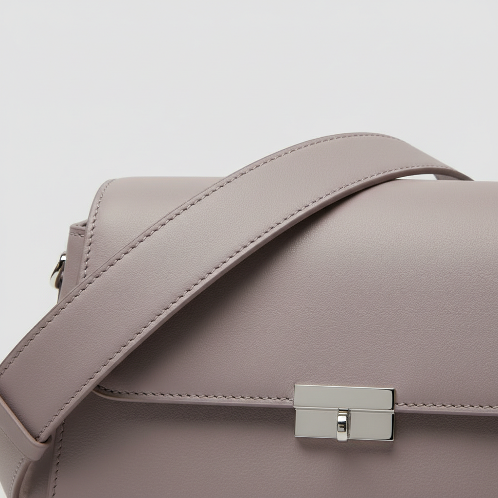Luxe Harmony luxury shoulder bag in Lavender Grey - leather detail close-up
