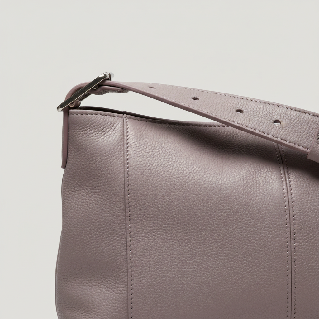 Daily Essentials Bag in Lavender Grey – Leather detail close-up
