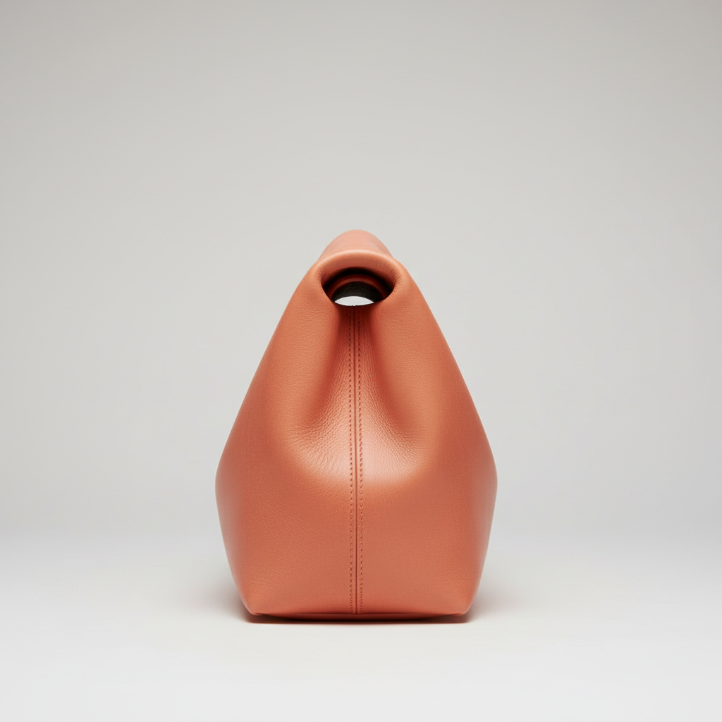 Classic Carry sculptural leather handbag in Coral Peach - side view