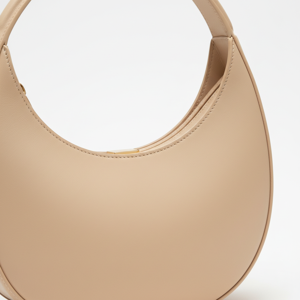 Minimalist Gather Bag – Pearl Beige – Leather Detail