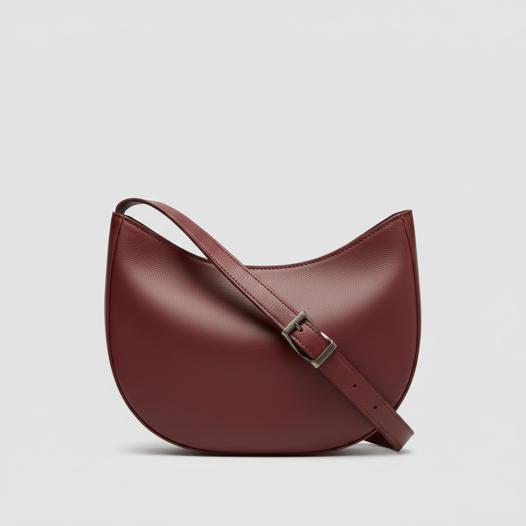 Graceful Gather crescent shoulder bag in Ruby Wine – front view