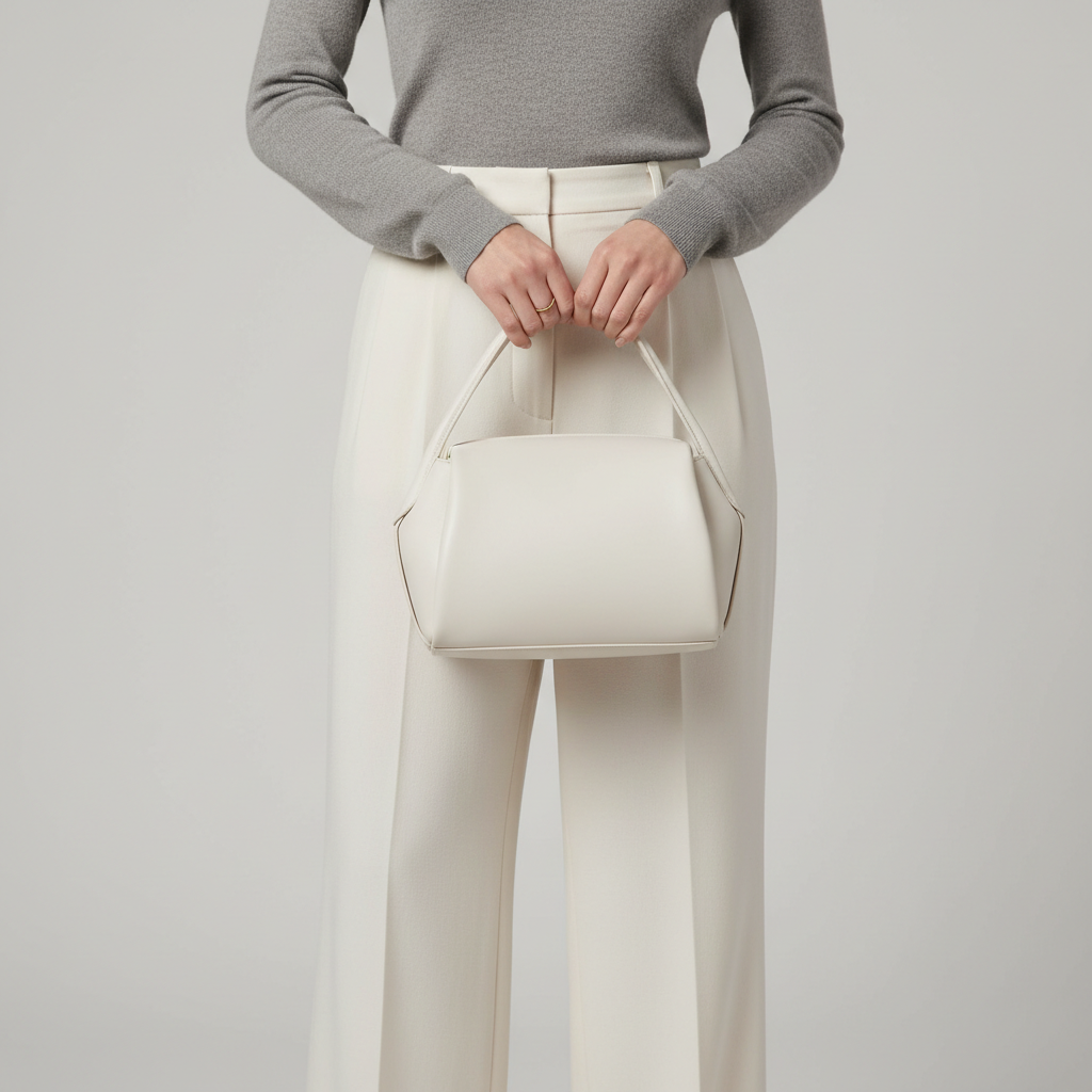 Female model carrying Luxe Motion in Frost White