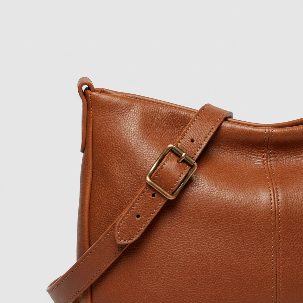 Daily Essentials Bag in Cinnamon Copper – Leather detail close-up