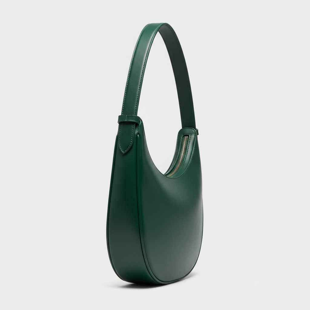 Graceful Gather crescent shoulder bag in Forest Emerald – side view