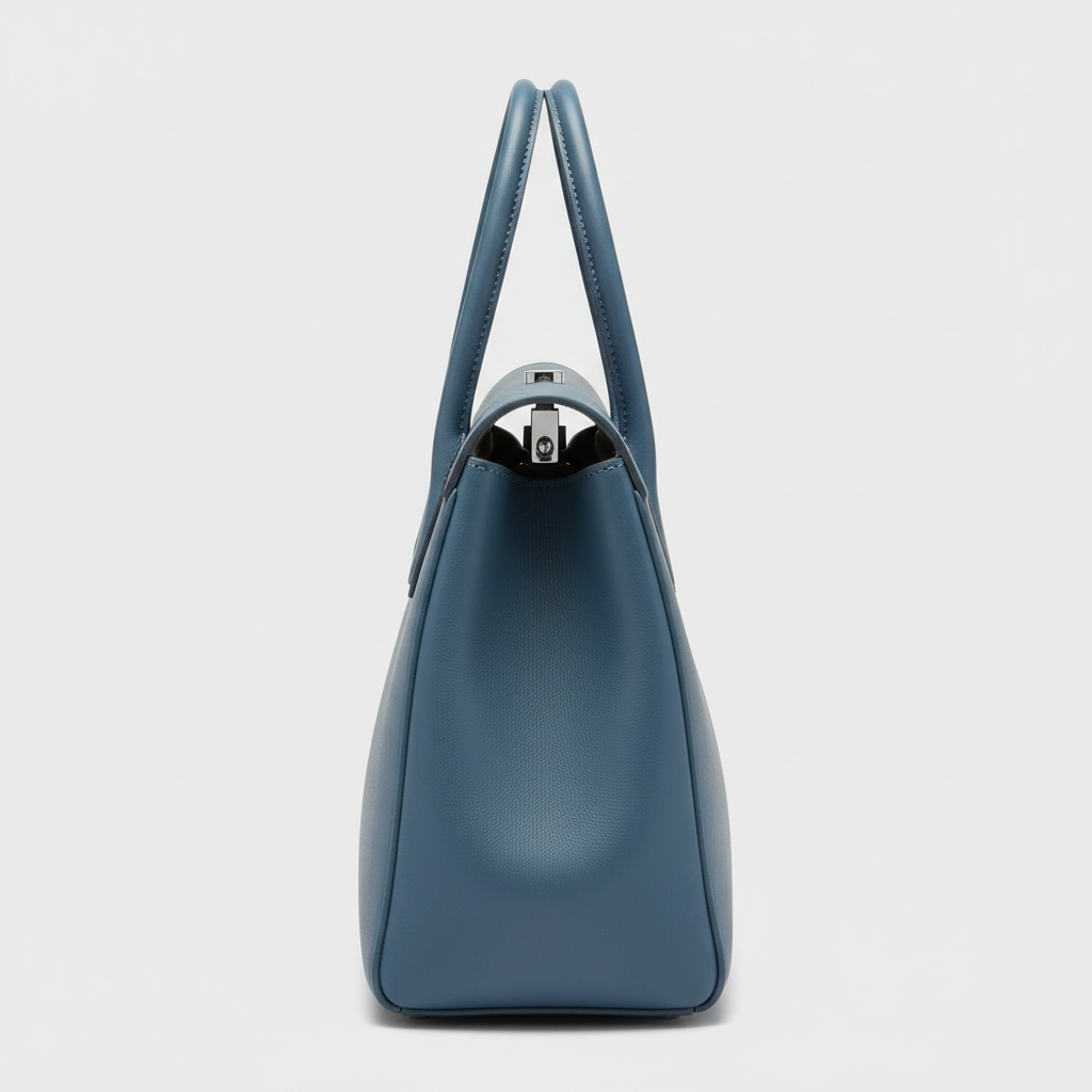 Graceful Carry premium leather tote bag in Ocean Blue - side view