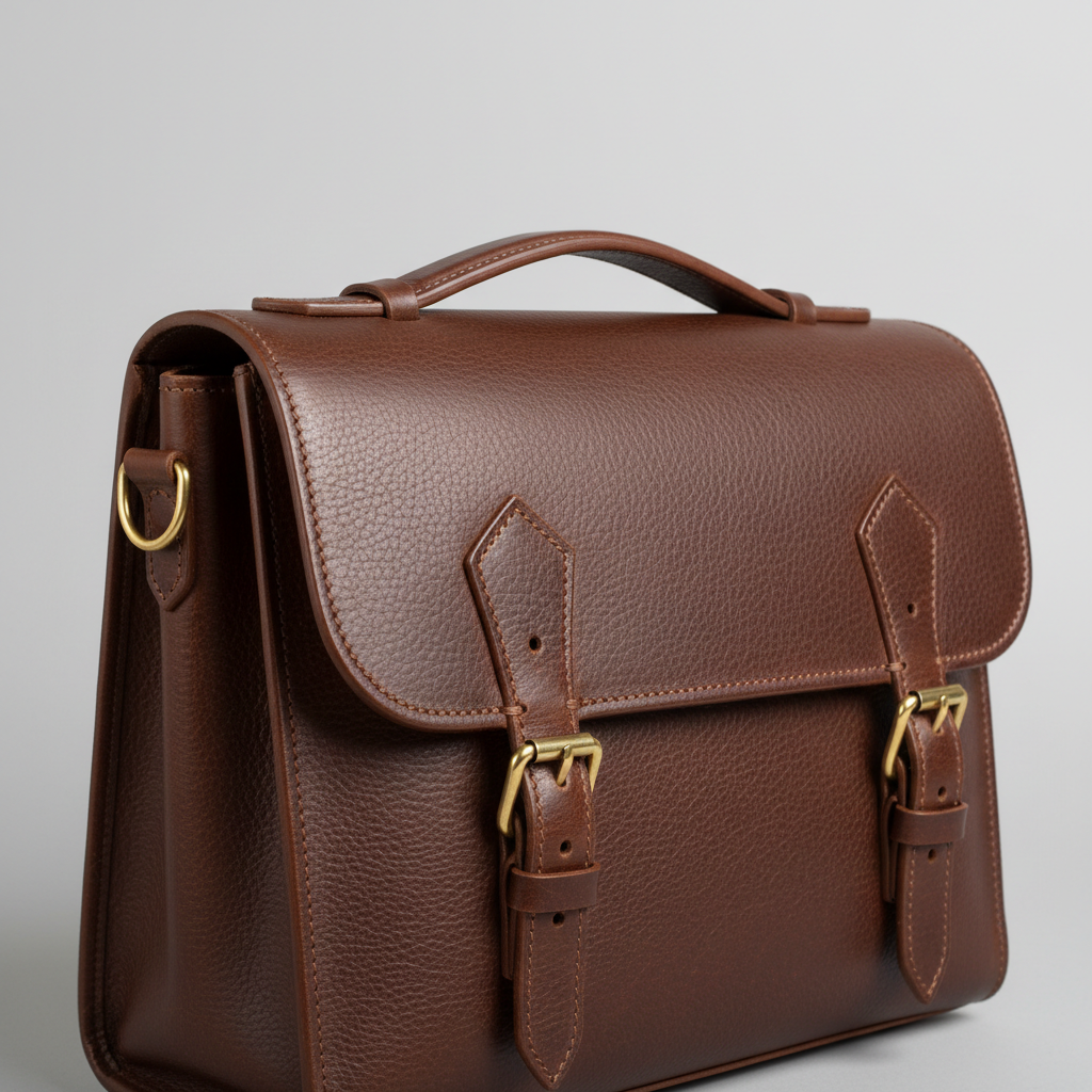 Vintage Satchel in Chocolate Brown – Leather detail close-up