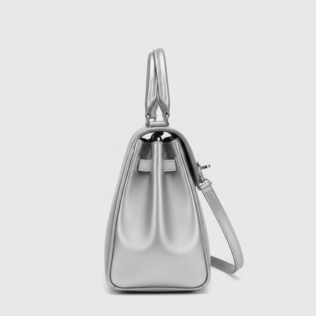 Timeless Charm luxury handbag in Ice Silver - side view