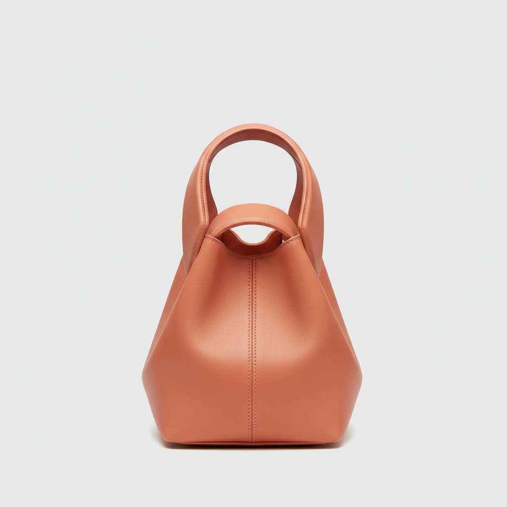 Classic Carry sculptural leather handbag in Coral Peach - front view