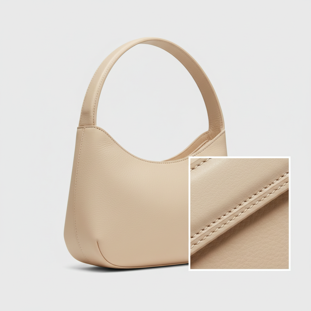 Versatile Sling luxury sling bag in Champagne Cream – leather detail close-up