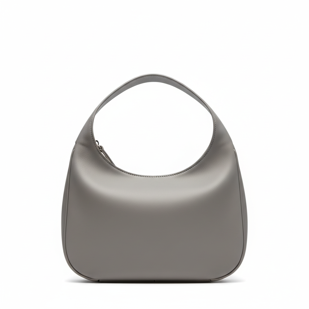 Crescent Hobo Bag – Stone Grey – Front View