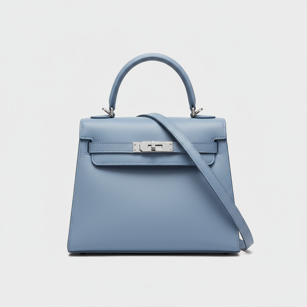 Velvet Grace luxury handbag in Sky Blue - front view
